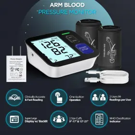 Aqeso 703387317326 Blood Pressure Monitor Upper Arm With 2 Size Cuffs M/l And Xl Medium/large 9 Inch -1 #2