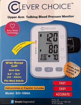 Clever Brand 898302148120 Choice Upper Arm Talking Blood Pressure Monitor. Model Sdi-1886a