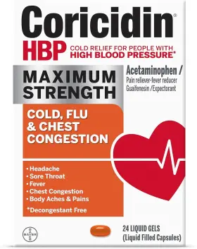 Yao733 Coricidin Hbp Decongestant-free Cold Symptom Relief For People 24 Count Exp3/26