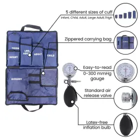 Dixie Ems 709112438687 Aneroid Sphygmomanometer Kit Manual Blood Pressure Monitor Set With 5 Cuffs #2