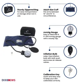 Dixie Ems 736211564948 Deluxe Aneroid Sphygmomanometer Blood Pressure Set With Adult Cuff Car #2