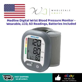 Eq3536445 Medline Digital Wrist Blood Pressure Monitor - Wearable Lcd 60 Readings