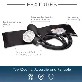 Novamedic 804595002193 Professional Black Pediatric Size Machine 7.2 Inch -10.5 Aneroid Sphygmomanomet #2