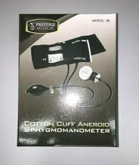 Prestige Medical 786511000806 Adult Cotton Cuff Aneroid Sphygmomanometer Model 80 Black