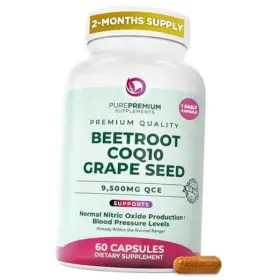 Purepremium Beetrootgrapecoq10-60 Beet Root Capsules - 3-in-1 Blood Pressure Supplements With Beets