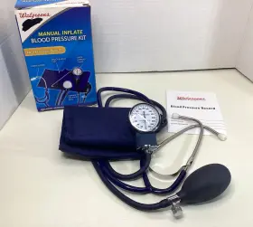 2001l Walgreens Blood Pressure Kit Manual Inflate Stethoscope Arm Cuff. New In Box