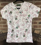 Bonita Scrubs Top Women's Size Small Euc. Blood Pressure Cuff Print. Fixed Price $7.50.