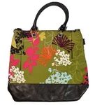 16" Initials Inc Lined Tote Travel Bag Purse Green Floral Brown Large Satchel. Fixed Price $19.99.