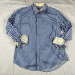 Robert Graham Shirt Adult 2XL White Blue Striped Flip Cuff Long Sleeve Mens. Fixed Price $23.67.